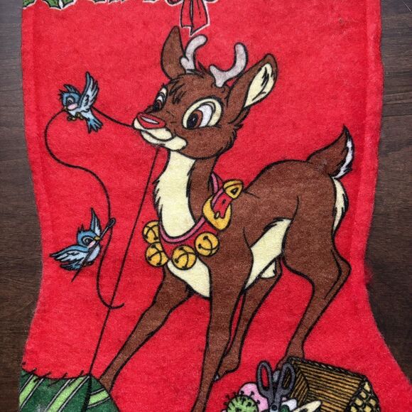 Vtg Rudolph the Red Nosed Reindeer Christmas Stocking Robert May Felt 80s Retro - Picture 3 of 9